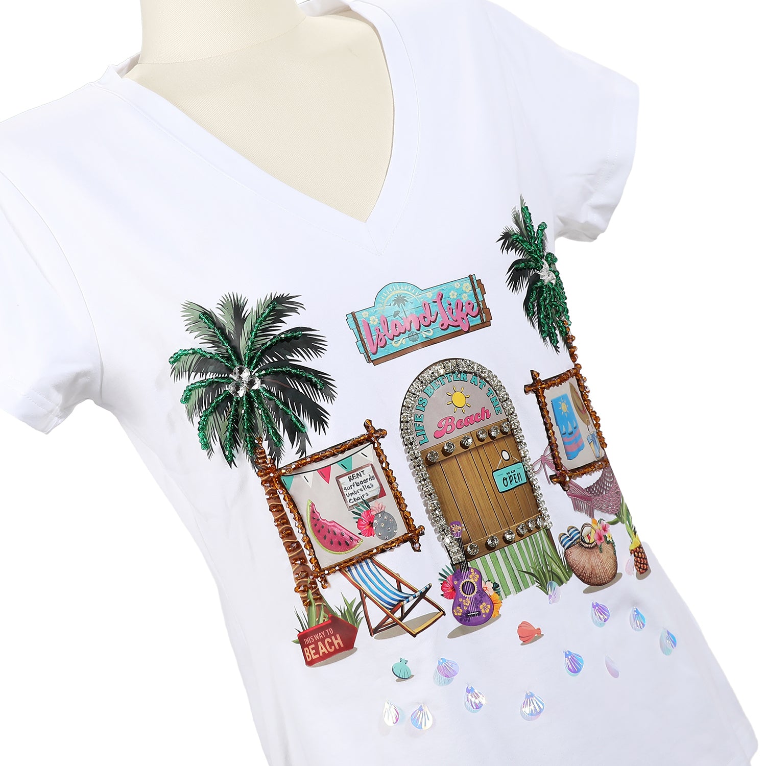 CAMISETA DE MODA CON CUELLO EN V (SUN & SAND)