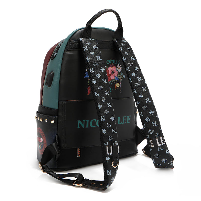 MOCHILA GRANDE DE MODA CON PUERTO DE CARGA USB Y BOLSA (DREAM COMES TRUE)