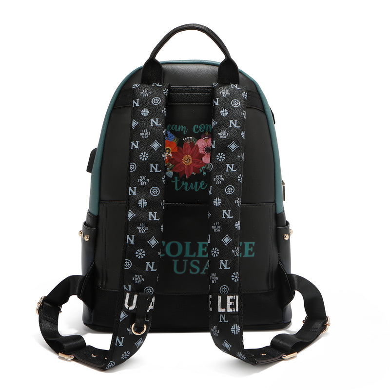 MOCHILA GRANDE DE MODA CON PUERTO DE CARGA USB Y BOLSA (DREAM COMES TRUE)