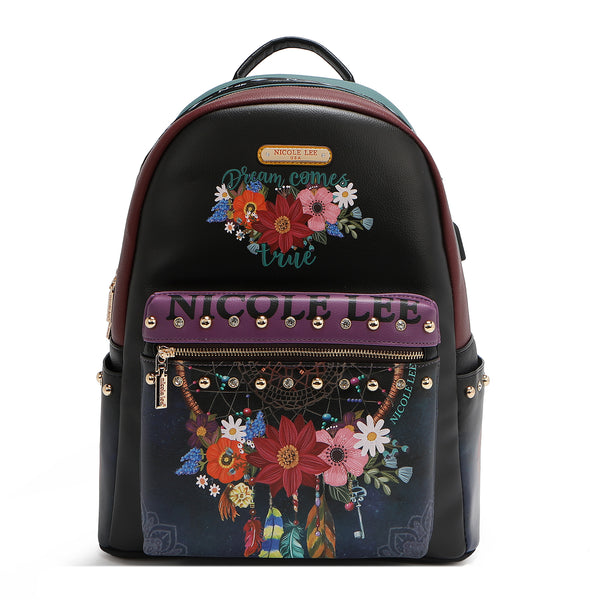 MOCHILA GRANDE DE MODA CON PUERTO DE CARGA USB Y BOLSA (DREAM COMES TRUE)