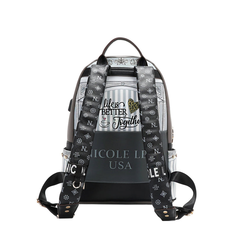 LARGE FASHIONABLE BACKPACK WITH USB CHARGING PORT AND BAG (<tc>LADIES NIGHT OUT</tc>)