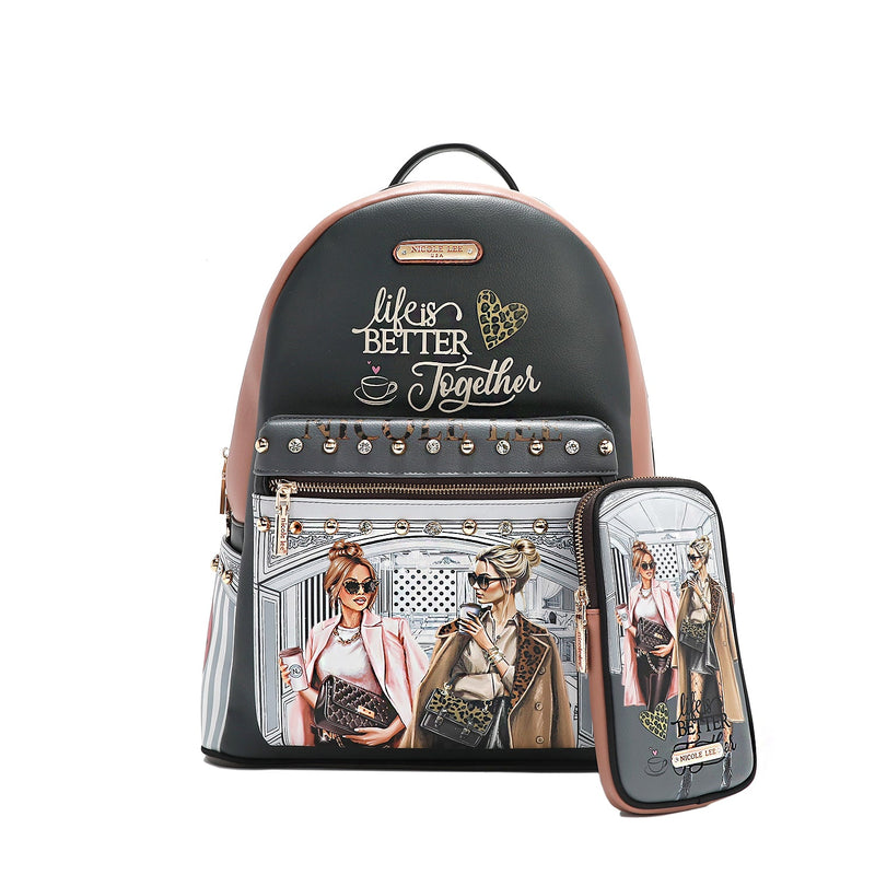 LARGE FASHIONABLE BACKPACK WITH USB CHARGING PORT AND BAG (<tc>LADIES NIGHT OUT</tc>)