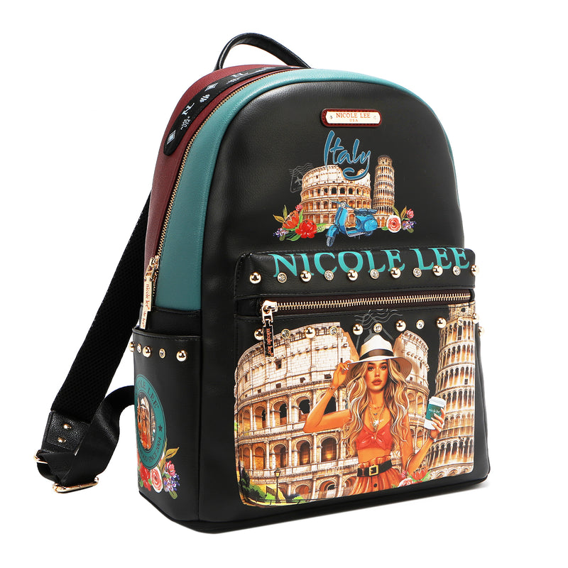 FASHION LARGE BACKPACK WITH USB CHARGING PORT AND BAG (<tc>MARTHA TRAVELS ITALY</tc>)