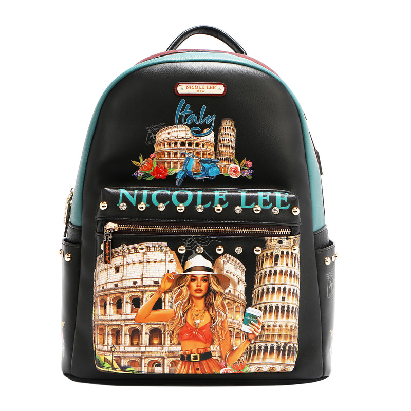 FASHION LARGE BACKPACK WITH USB CHARGING PORT AND BAG (<tc>MARTHA TRAVELS ITALY</tc>)