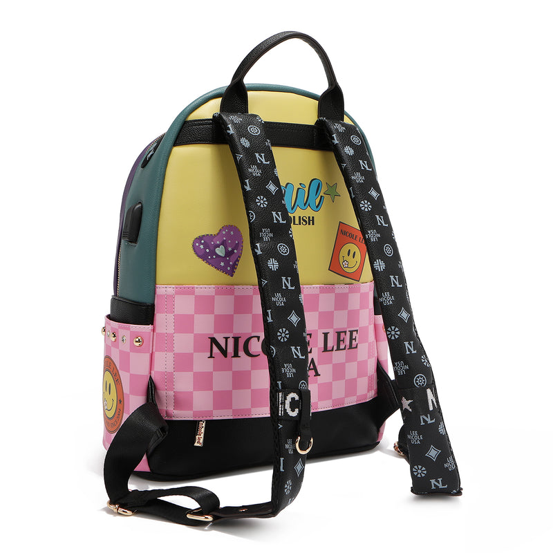 Large fashion backpack with USB and bag cargo port (Nail Polish)