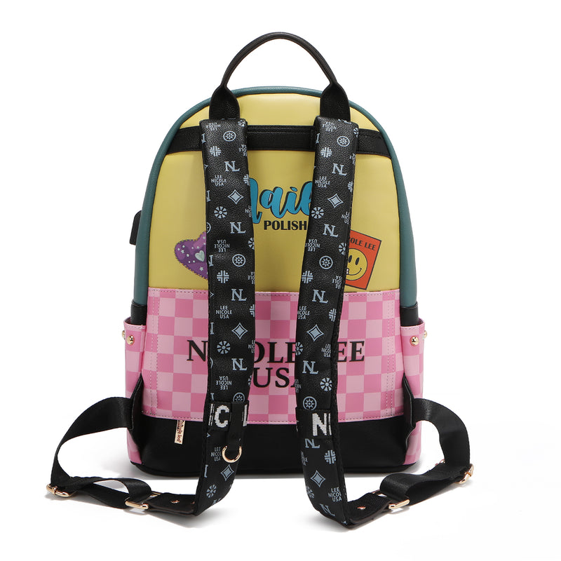 Large fashion backpack with USB and bag cargo port (Nail Polish)