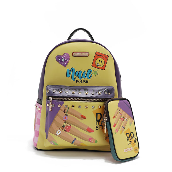 Large fashion backpack with USB and bag cargo port (Nail Polish)