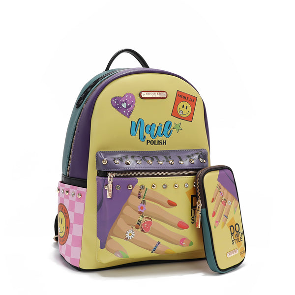 Large fashion backpack with USB and bag cargo port (Nail Polish)