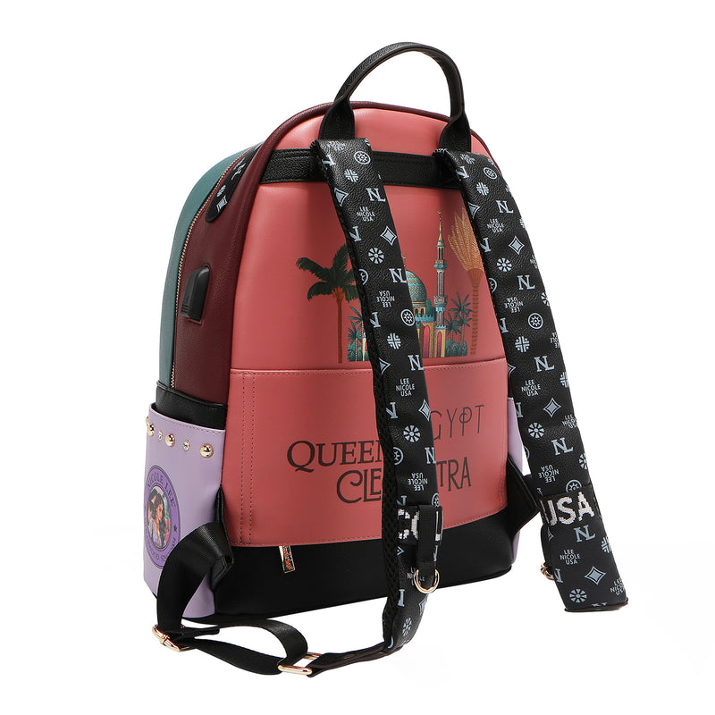MOCHILA GRANDE DE MODA CON PUERTO DE CARGA USB Y BOLSA (QUEEN CLEOPATRA)