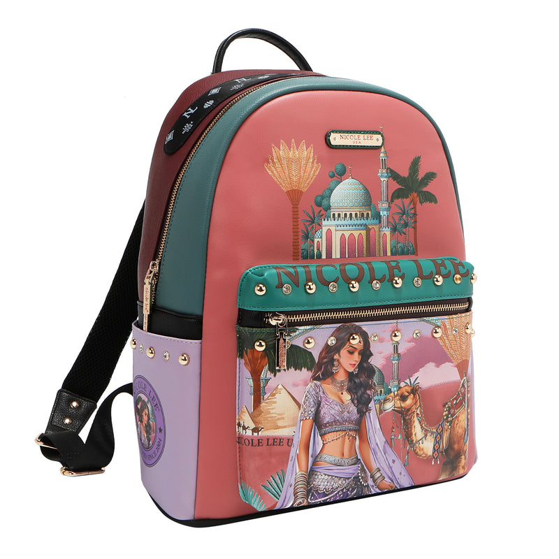 MOCHILA GRANDE DE MODA CON PUERTO DE CARGA USB Y BOLSA (QUEEN CLEOPATRA)