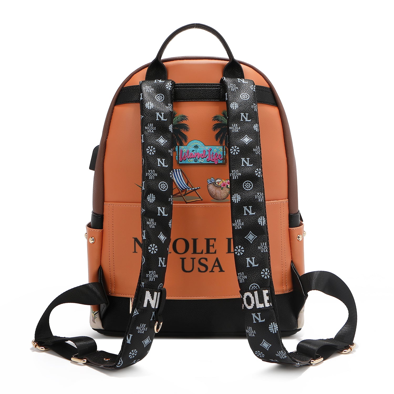 LARGE FASHION BACKPACK WITH USB CHARGING PORT AND BAG (<tc>SUN & SAND</tc>)