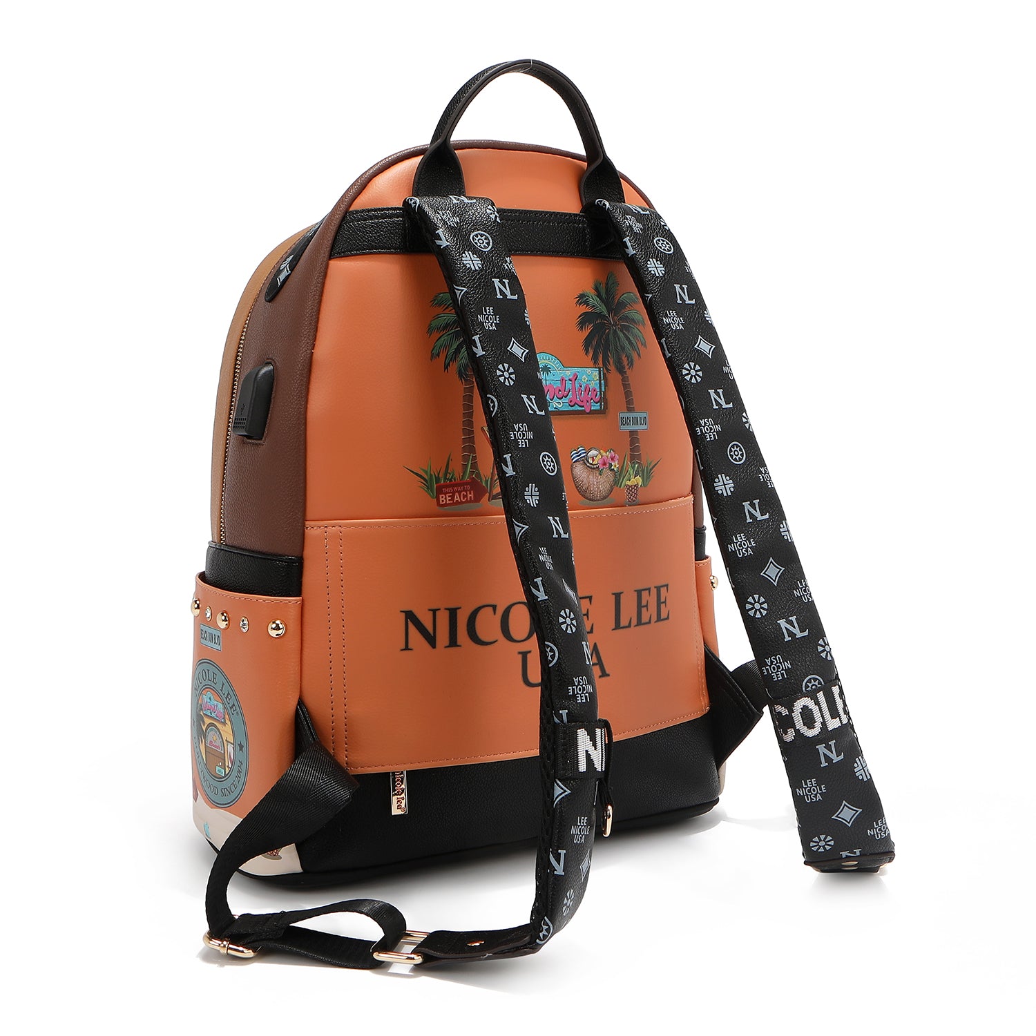 LARGE FASHION BACKPACK WITH USB CHARGING PORT AND BAG (<tc>SUN & SAND</tc>)