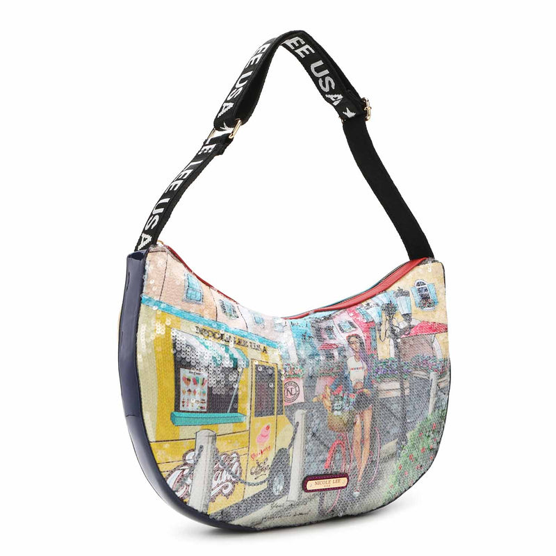 BOLSO GRANDE DE NYLON CON LENTEJUELAS "COZY STREET IN MILAN"