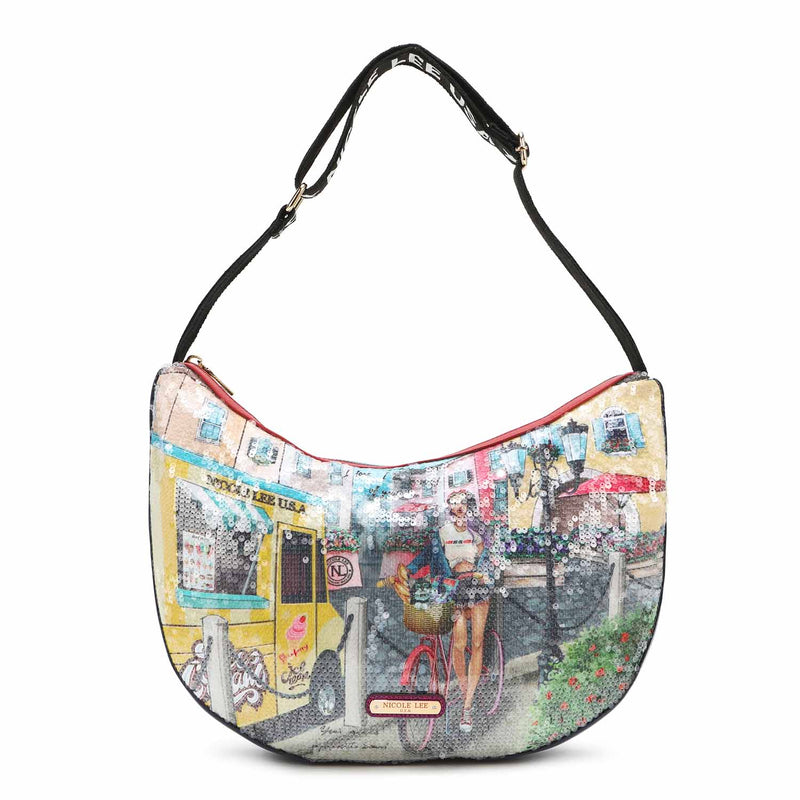 BOLSO GRANDE DE NYLON CON LENTEJUELAS "COZY STREET IN MILAN"