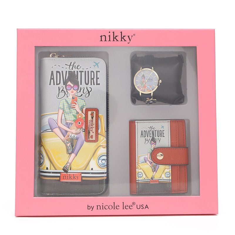 JUEGO NIKKY DE 3 PIEZAS (BILLETERA, TARJETERO, RELOJ)