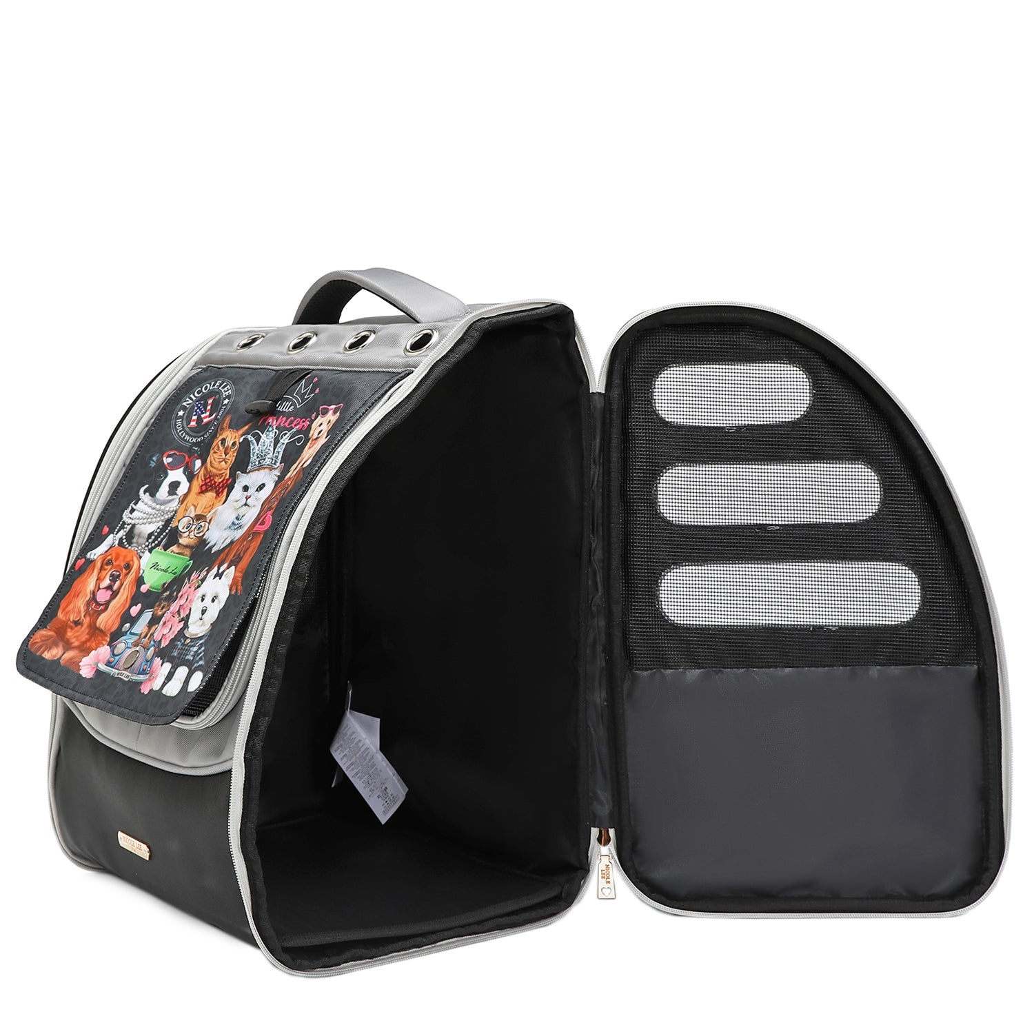 MOCHILA GRIS TRANSPORTADORA PARA MASCOTAS