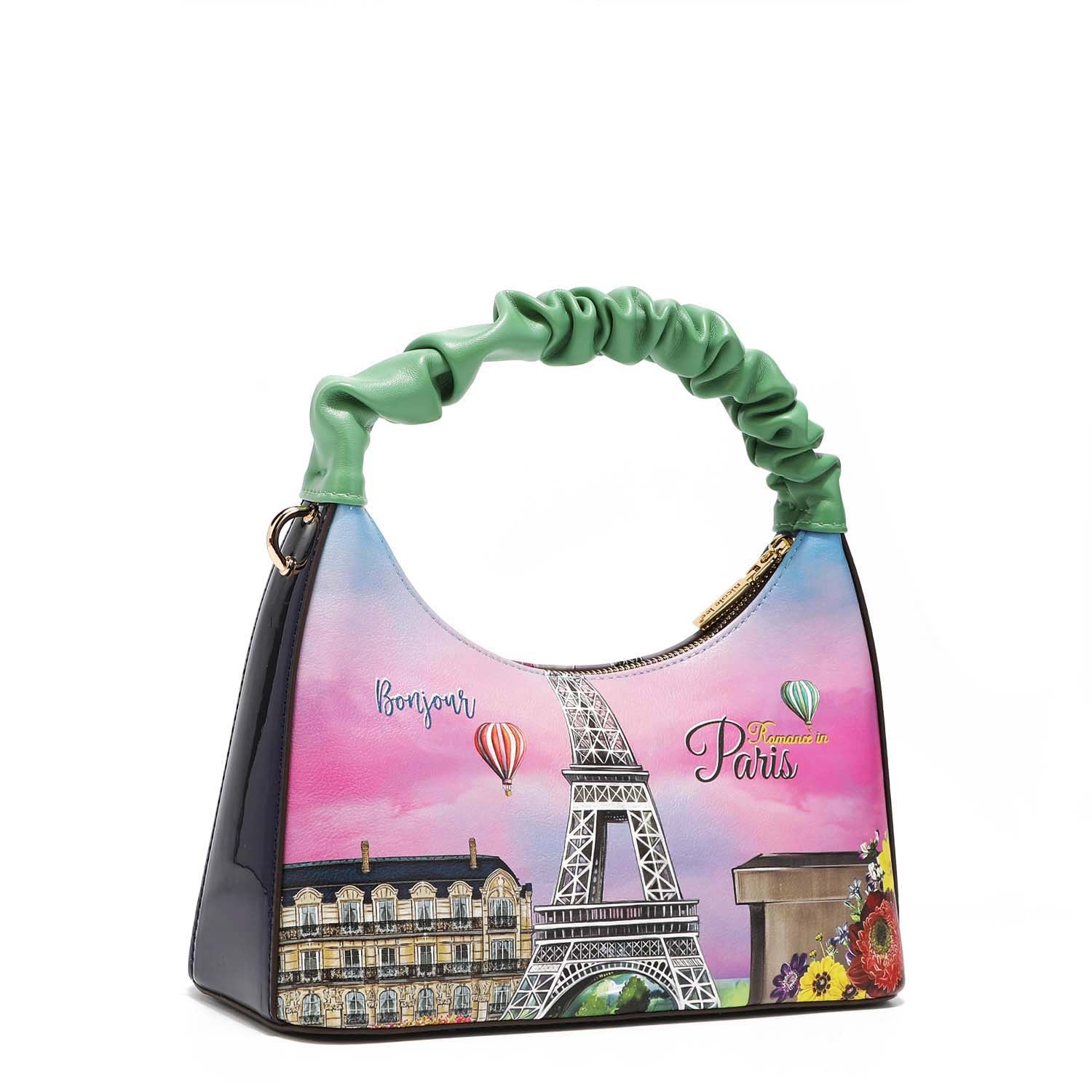 Handbag with wrinkled tape