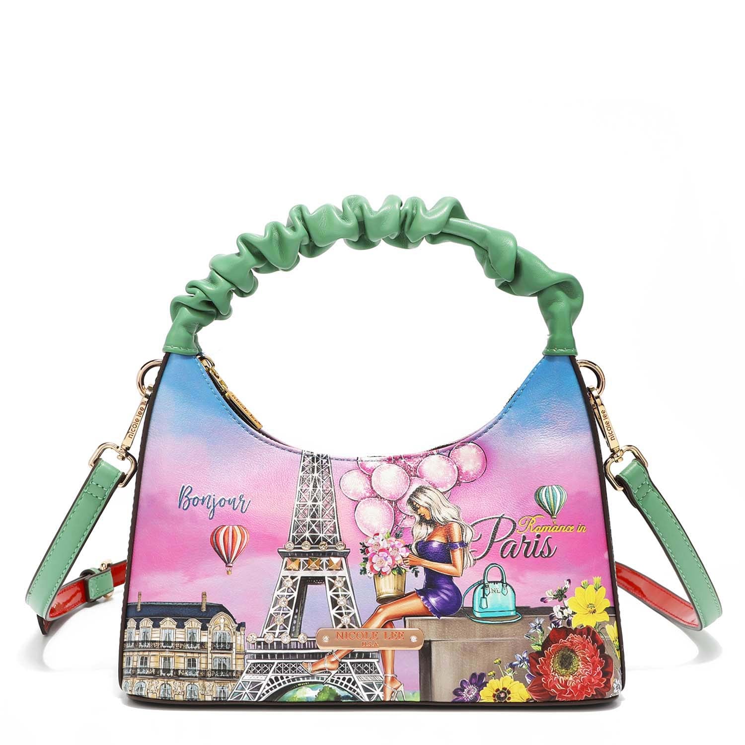 Handbag with wrinkled tape