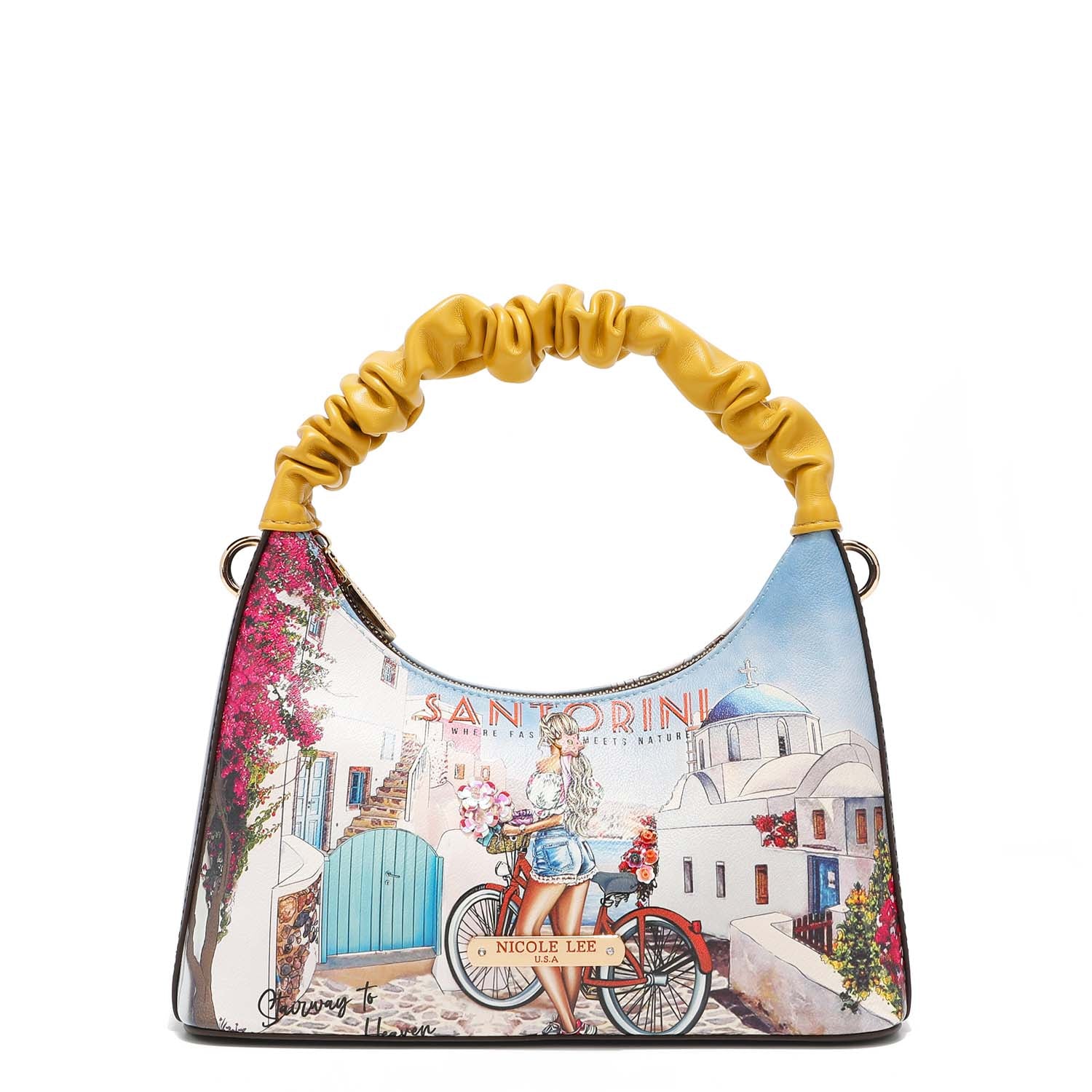 Handbag with wrinkled tape