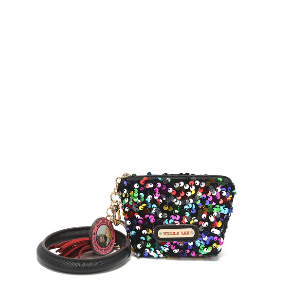 Bracelet with keychain and currency with sequins